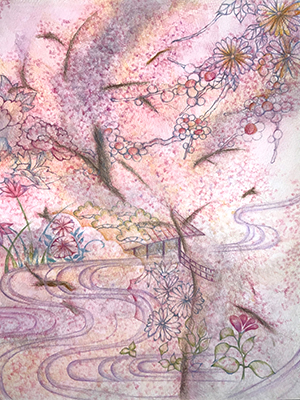 桜の色鉛筆イラスト