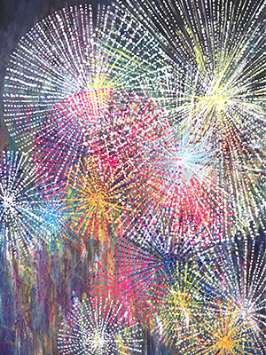 夏祭りの花火のアクリルイラスト