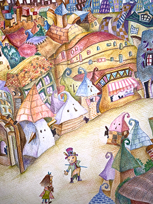 仮面舞踏会の色鉛筆イラスト